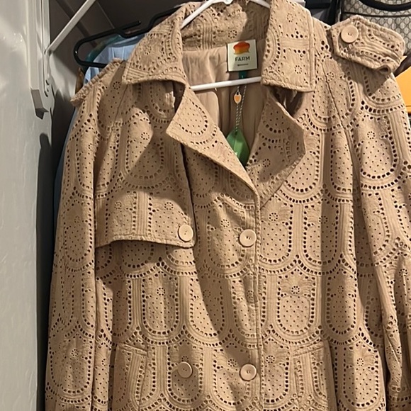 FARM Rio | Jackets & Coats | Farm Rio Tan Eyelet Trench Coat | Poshmark